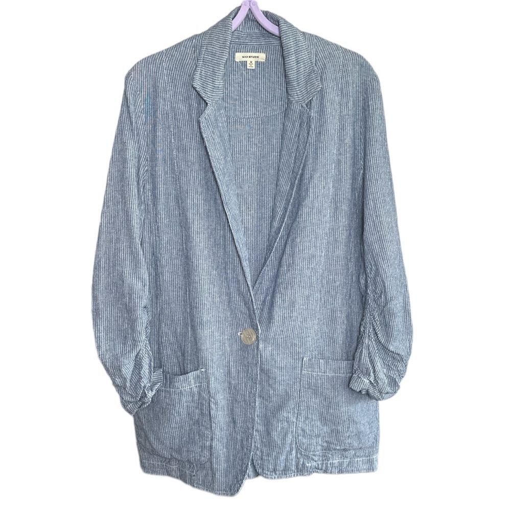 MAX STUDIO linen light blue jacket blazer // M